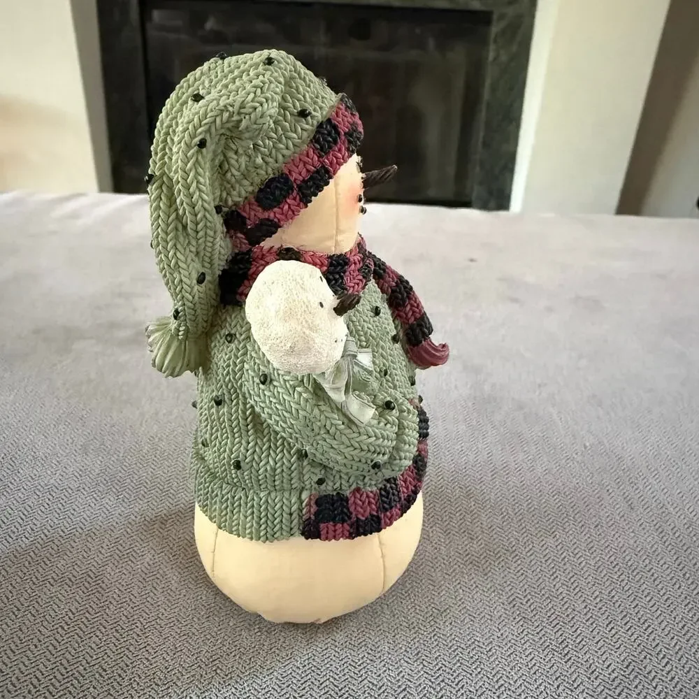 Snowman Holding Mini Snowman Knit Sweater Christmas Winter Figurine 6